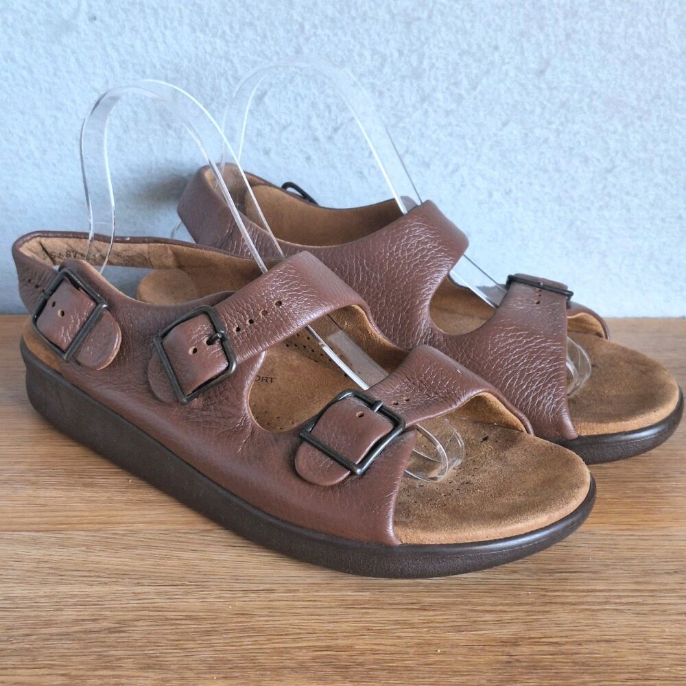 SAS Tripad Comfort Bravo Heel Strap Brown Leather Sandal Shoes Womens Narrow